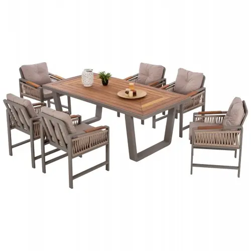 OUTDOOR 7-TLG. ESSTISCH-SET AUS GRAUEM ALUMINIUM RAHMEN UND BEIGEM GEFLECHT - Nächstes Erscheinungsdatum: 17.05.2023 Top-Seller