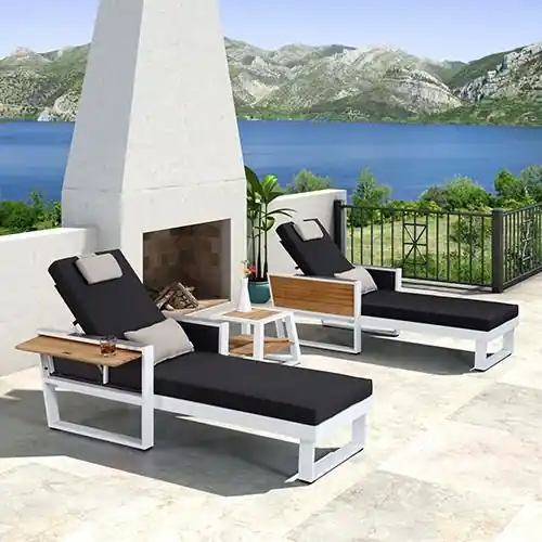 Sonnenliege Sunlounge SET "York" in weißem Aluminium und dunklen Polster Billig