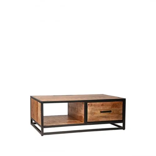 Kracherpreis Couchtisch Tampa 110x70x40 cm Raues Mangoholz | Schwarzes Metall