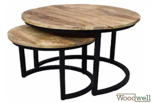 Ausverkauf 2er Set Design Tisch BALK aus massivem Holz | Baumstamm Möbel