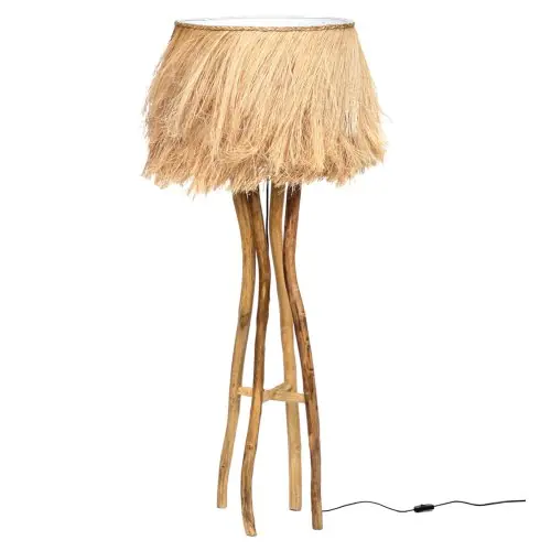 STEHLEUCHTE TEAKHOLZ UND ABACA-FASERN NATÜRLICHE FARBE 50x50x160Hcm Sonderaktion