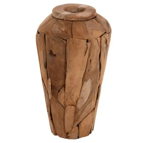 DEKORATIVE VASE ZENIA RECYCELTE TEAKHOLZSTÜCKE IN NATÜRLICHER FARBE Φ30x60Hcm Direktkauf
