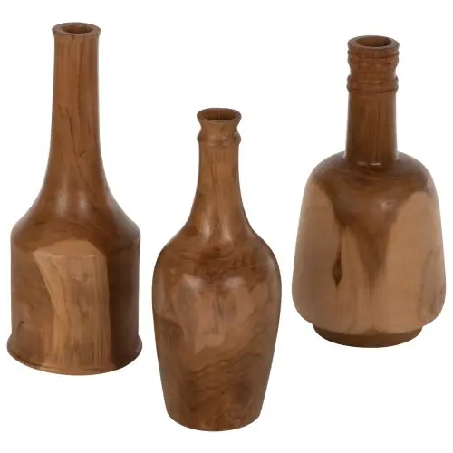 DEKORFLASCHEN 3-TEILIGES SET MASSIVES TEAK NATURAL Markenware