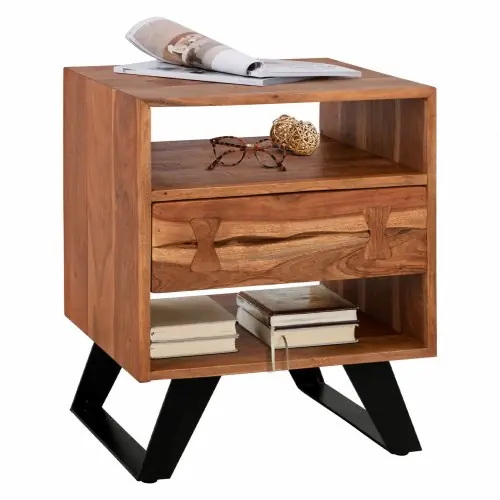 Angebot Nachttisch Kommode FANSI aus massivem Akazienholz 45x35x57 cm