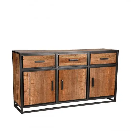 Mega-Angebot Sideboard Tampa 170x45x90 cm Raues Mangoholz | Schwarzes Metall