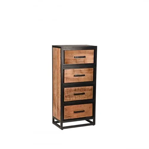 Kommode Tampa 50x30x105 cm Raues Mangoholz | Schwarzes Metall Top-Seller