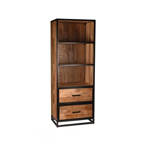 Bücherregal Tampa 70x45x185 cm Raues Mangoholz | Schwarzes Metall Sonderangebot