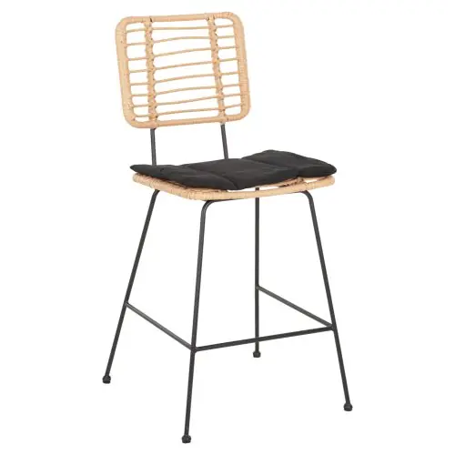 Garantierte Lieferung Barhocker, mittlere Höhe, Allegra aus Metall mit Kissen, schwarz, Korbgeflecht, beige, 53 x 56 x 107 cm