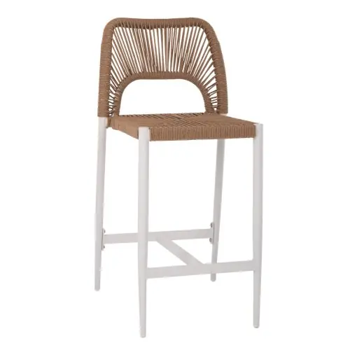 MITTELHOHER HOCKER AUS WEIßEM ALUMINIUM MIT SYNTHETISCHEM RATTAN IN BEIGE 46x58x95cm Neue Kollektion