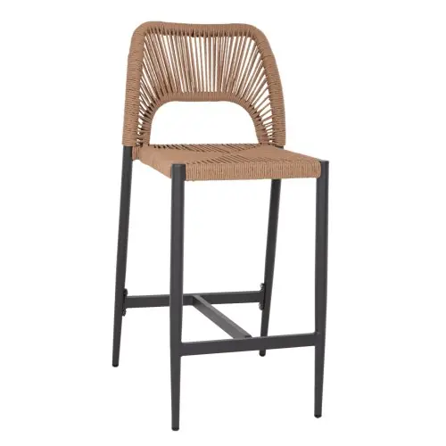 Heißes Angebot HOCKER MITTELHÖHE DUNKELGRAUES ALUMINIUM MIT SYNTHETISCHEM RATTAN BEIGE 46x58x95cm