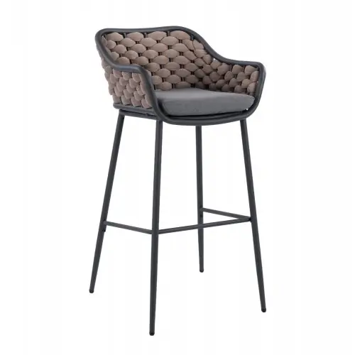 HOCKER MIT ANTHRAZIT METALLGESTELL UND BRAUNEM SEIL-DESIGN 50x51x103cm Geprüft