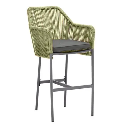 Barhocker "Baleric" aus Aluminium und Seilgeflecht in olivgrün 74x113x55 cm Super-Preis