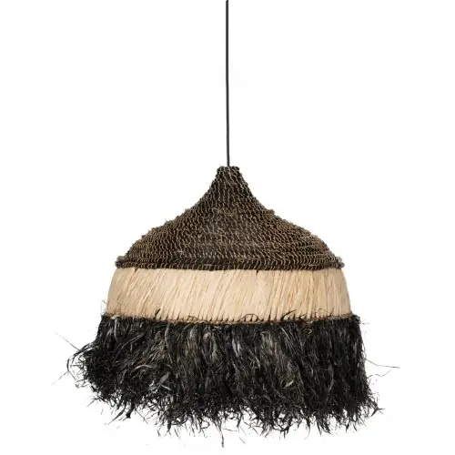 DECKENLAMPE MIT SISAL- UND ABACA-FASERKAPPE IN NATURSCHWARZ 50x50x60Hcm Neu Im Sortiment