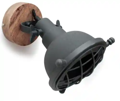 "Grid" wandlampe in grauem metall und mangoholz Neue Kollektion