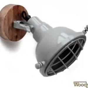 "Grid" wandlampe in hellem grau und mangoholz Neu Im Sortiment