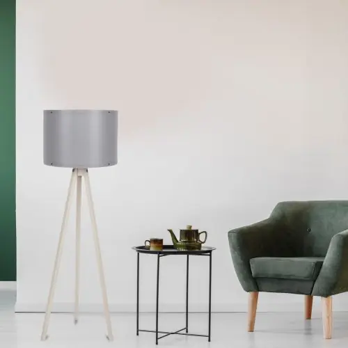 Sofort Bestellen Stehlampe aus Holz in ekru mit grauem Hut Φ38x145 cm