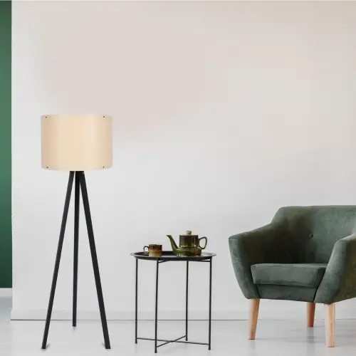 Sonderangebot Stehlampe aus Holz in schwarz mit Hut in ecru Φ38x145 cm