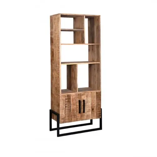 Super-Preis Bücherregal Bolivien 80x40x190 Cm Raues Mangoholz | Schwarzes Metall
