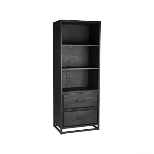 Bücherregal Chili 70x45x185 cm Schwarzes Mangoholz | Schwarzes Metall Garantierte Lieferung