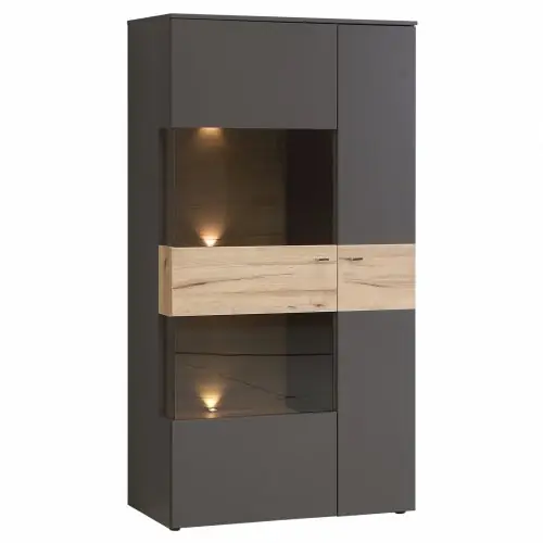 Preisreduziert Vitrine mit LED Beleuchtung Sage in grau natürlich 90,1x41,3x168 cm