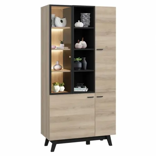 Neue Ware Vitrine mit Kieran LED Beleuchtung Natürlich Schwarz 90,3 x 41,6 x 181,6 cm