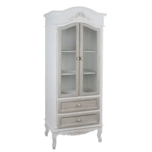 Vitrine MELODY aus Holz und Glas,Weiß-Grau Patina Begrenztes Angebot