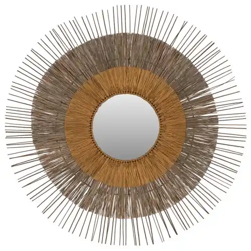 Echt SPIEGEL MIT RAHMEN MENDONG GRASS Φ105cm IN DER FARBE NATÜRLICHES GOLD