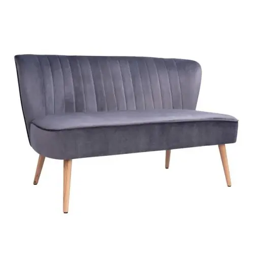Nur Für Kurze Zeit Zweisitzer ANDY Sofa mit Samtstoff in Grauton und Holzbeinen in Naturton.