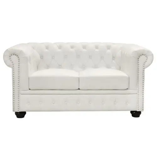Chesterfield Sofa zweisitzer in weißem Kunstlederbezug Schnäppchen