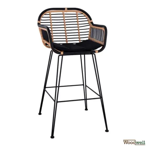 Billig Barhocker Allegra Wicker mit Kissen in Schwarz-Beige
