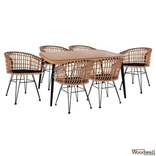 Sichere Zahlung Outdoor-Esstisch-Set Allegra Wicker in Schwarz - Beige