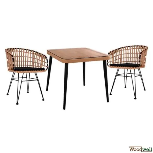 Esstisch-Set 3 Stk. mit Allegra Wicker in Beige - Schwarz | Outdoormöbel Markenware