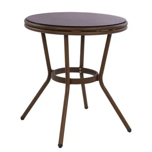 Runder Outdoor-Tisch aus Aluminium in Bambusoptik in Braun Sale