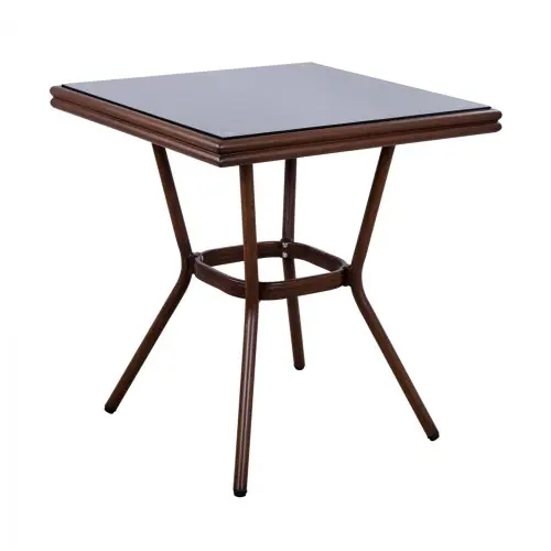 Heißes Angebot Outdoor-Tisch aus Aluminium in Bambusoptik in braun 70 x 70 x 76 cm.