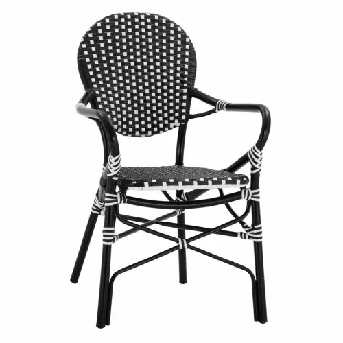ALUMINIUM SESSEL IM BAMBUS-LOOK MIT WEISS-SCHWARZEM RATTAN Schneller Versand