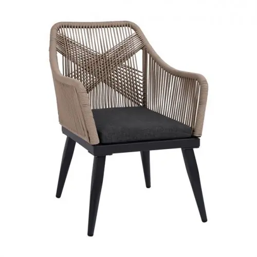 Kracherpreis Moderner Outdoor-Sessel "Myrtia" aus Aluminiumrahmen in grauer Farbe, gefüttert mit Strickseil in Beige-Farbton - Nächstes Erscheinungsdatum: 16/05/23