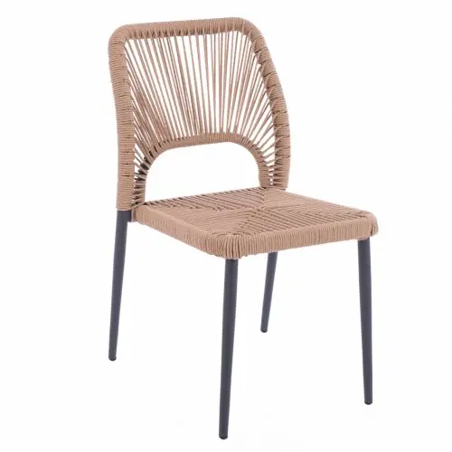 Letzte Chance Grauer Aluminium Stuhl mit beigem PE Seil 45x63x82 cm