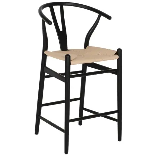 MITTELHOHER HOCKER "BRAVE" MIT GABELRÜCKEN AUS BUCHE SCHWARZ 48x53x100 cm Preisreduziert