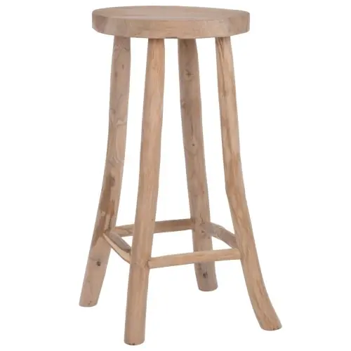 PROFESSIONELLER BARHOCKER AUS MASSIVEM NATÜRLICHEM TEAKHOLZ NIEDRIGE HÖHE Φ30x72 cm. Markenware