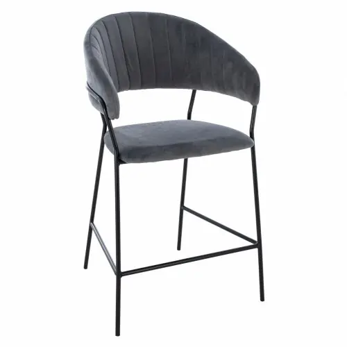 MITTELHOHER HOCKER THEODORE GRAU SAMT MIT SCHWARZEM RAHMEN 60x55x100 cm Günstig
