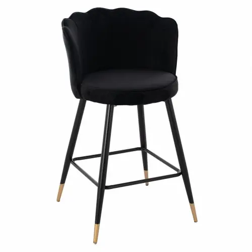 MITTELHOHER HOCKER VESNA AUS SCHWARZEM SAMT UND METALLGESTELL 50x50x90 cm Echt