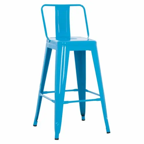 Begrenztes Angebot Mittelhoher Hocker "Melita" aus Metall mit Rückenlehne in blau 42x42x89,5 cm