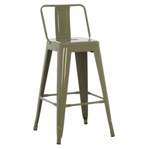 Mittelhoher Hocker "Melita" aus Metall mit Rückenlehne in olivgrün 42x42x89,5 cm Günstig