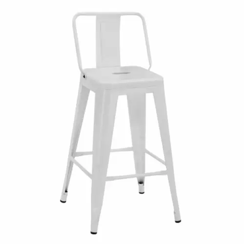 Mittelhoher Hocker "Melita" aus Metall mit Rückenlehne in weiß Matt 42x42x89,5 cm Must-Have