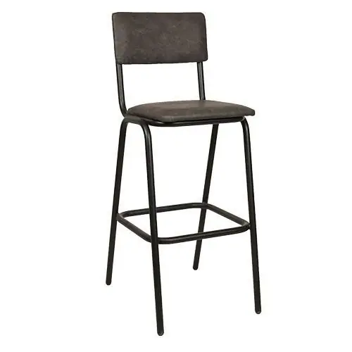 Neue Kollektion Barhocker "Skool Anthrazit" aus Holz, Anthrazit Kunstleder und Metallgestell
