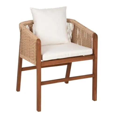 Markenware SESSEL TEAKHOLZ MIT SEIL UND KISSEN 60x62x74-88 cm