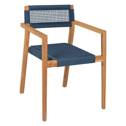 Bestpreis SESSEL CHARLOTTE TEAKHOLZ IN NATÜRLICH & BLAUEM SEIL 59x54x83Hcm