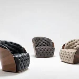 Nur Heute Sessel "Luxury" aus Kunstleder und Holzschale
