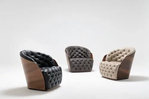 Nur Heute Sessel "Luxury" aus Kunstleder und Holzschale