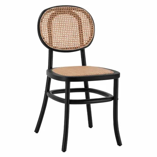 Ausverkauf HOLZSTUHL MIT RATTAN-STRICKEN UND SCHWARZEM GESTELL 44x51x87 cm
